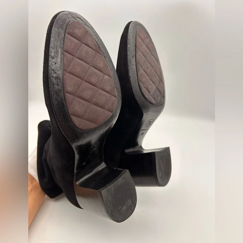 CHANEL Black Suede CC Calfskin Short Boots Made in Italy Size 38 Box Dustbags - Picture 15 of 15